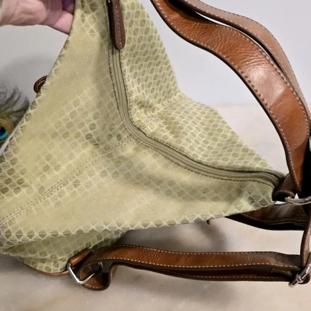 Nine West Light Green Canvas Backpack Y2K